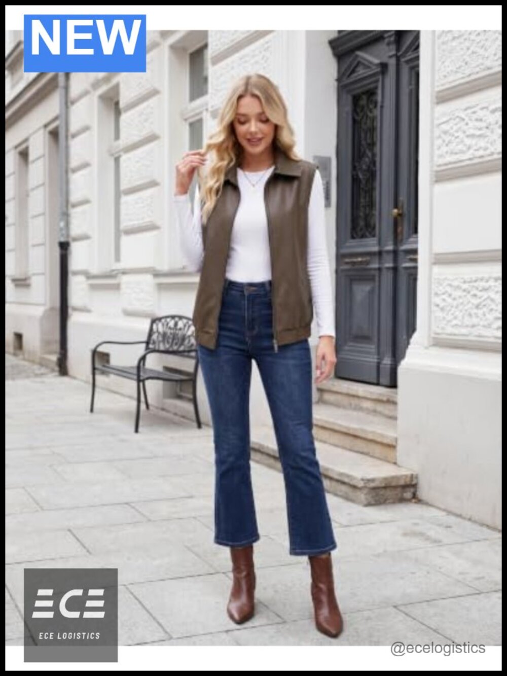Faux Leather Zip Up Vest Sleeveless Layering Tops - Picture 2 of 5